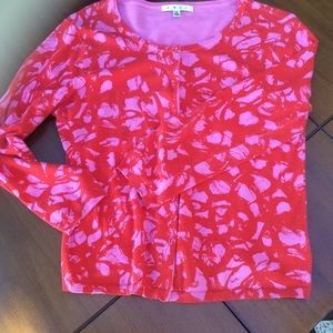 CAbi orange and pink print button down cardigan